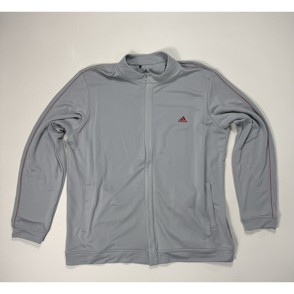 Adidas Golf Full Zip Fleece Jacket Men’s XL Active Pockets Grey Red Sports
